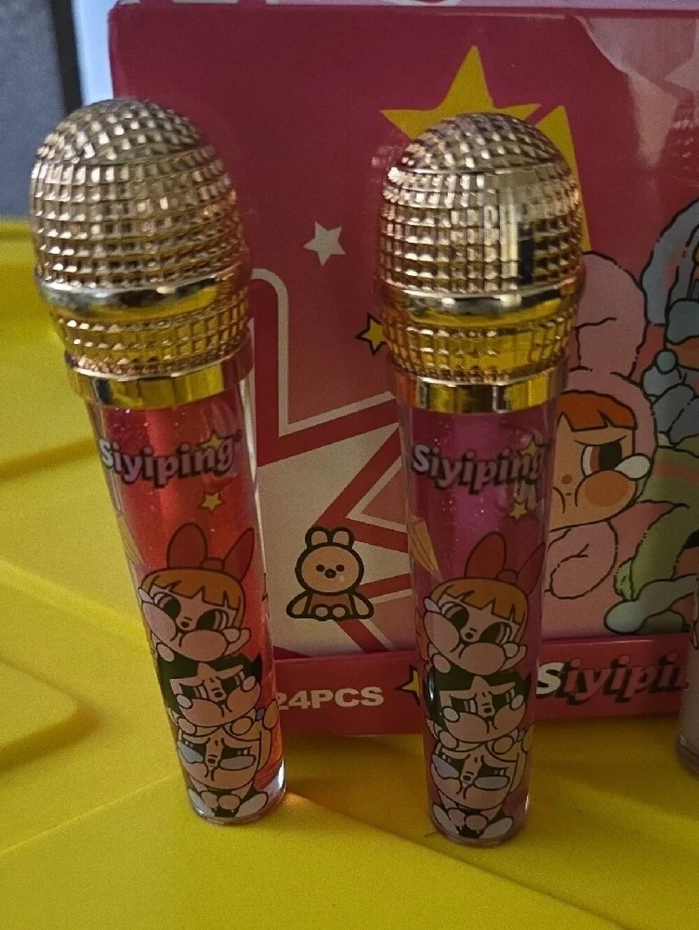Box Of 24  Microphone Animated Characters Lip Gloss - 4 Light Gloss Colors